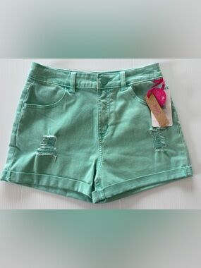 Justice Mint Green Distressed Denim Shorts